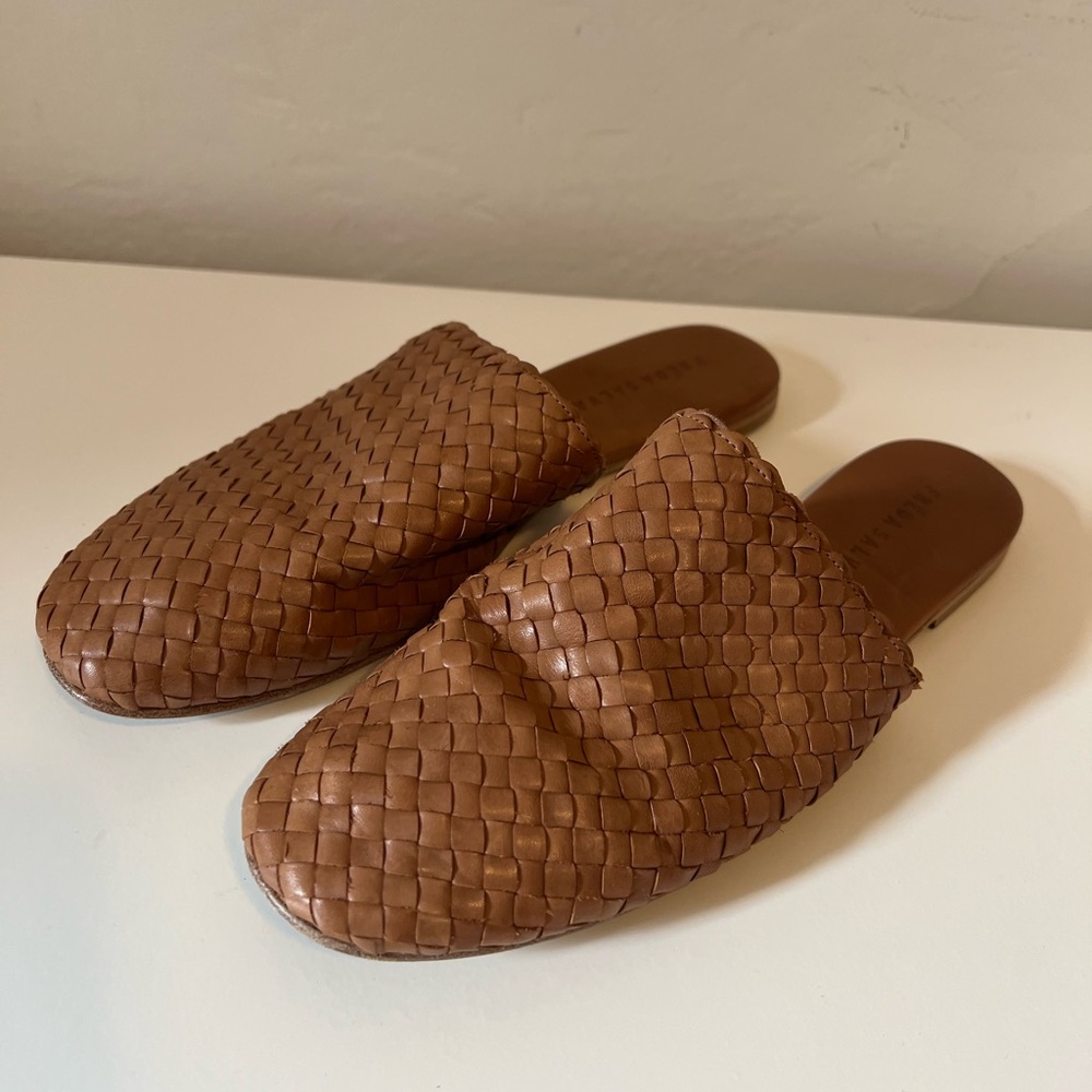 Freda Salvador Tan Woven Leather Slides - Picture 2 of 4